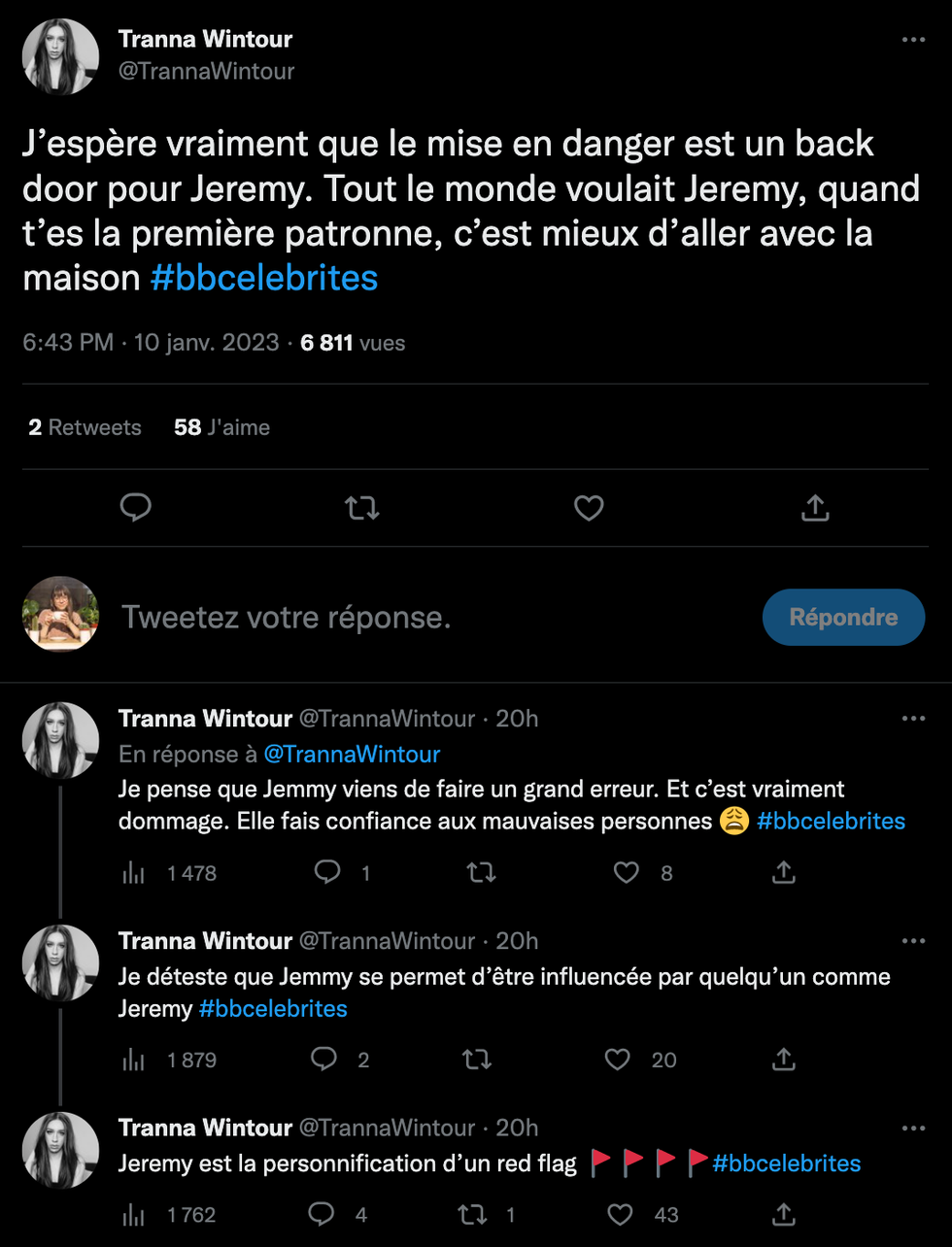 Tranna Wintour commente la strat\u00e9gie de J\u00e9r\u00e9my Demay \u00e0 Big Brother C\u00e9l\u00e9brit\u00e9s.