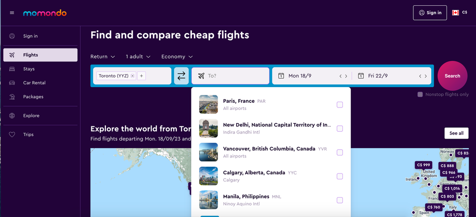 Travel search engine \u200bMomondo.