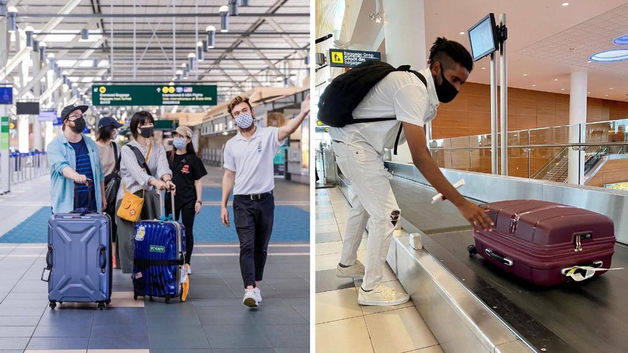 Travellers wearing masks in Canadian airports.