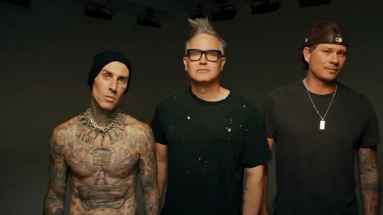 Travis Barker, Mark Hoppus and Tom DeLonge of Blink-182.