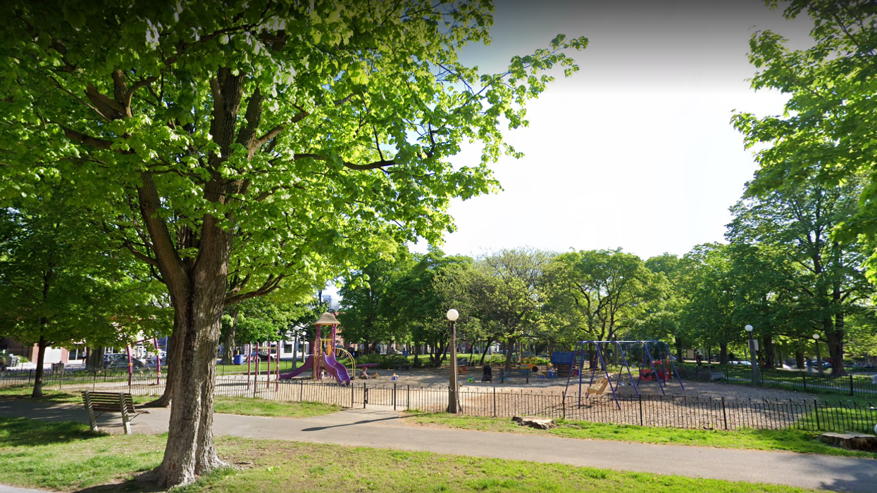 Trees and a playing area in Dundonald Park in Ottawa.