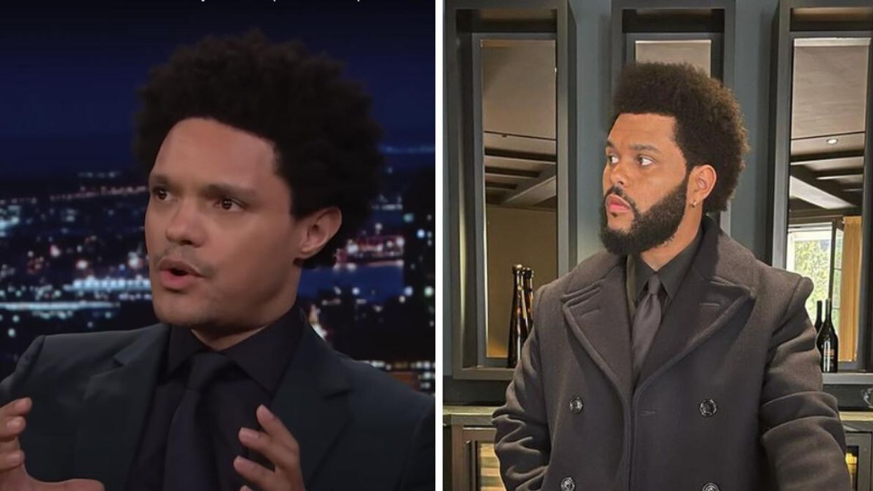 Trevor Noah on Jimmy Fallon. Right: The Weeknd.