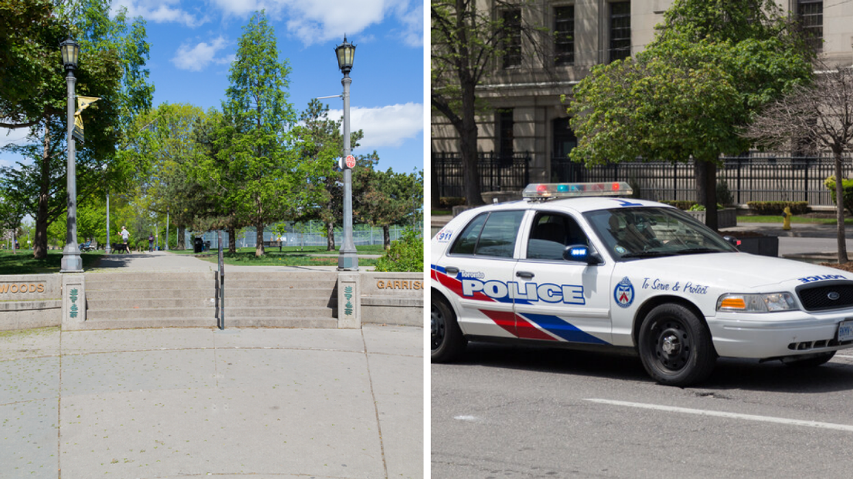 Trinity Bellwoods Park. Right: Toronto Police Service car.