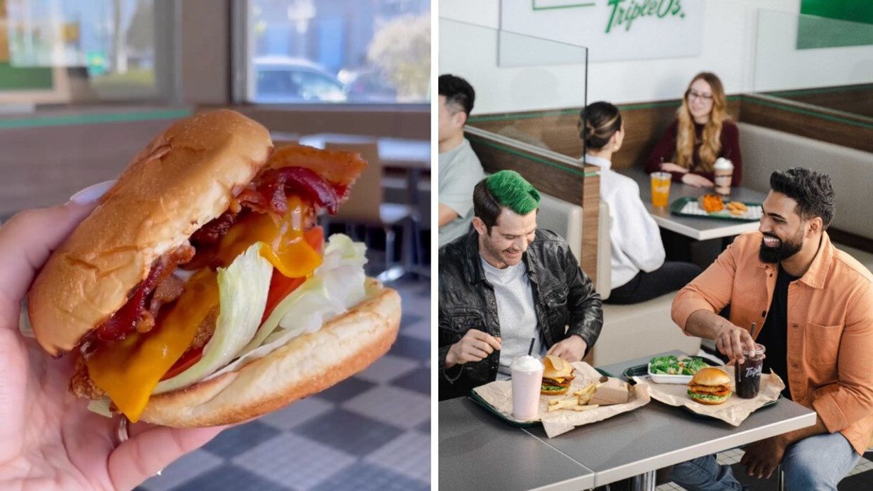 Triple O's burger. Right: Triple O's restaurant.