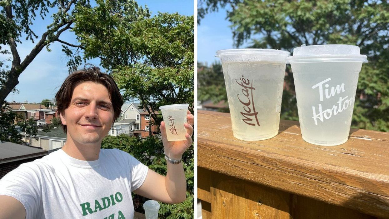 Tristan holding one of the lemonade. Right: Two lemonades.