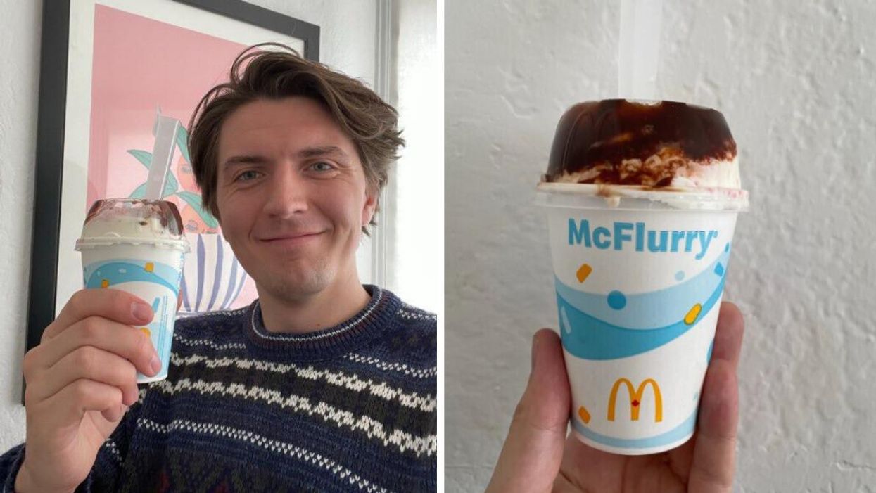 Tristan Wheeler with a McFlurry. Right: The Candy Cane Fudge McFlurry.