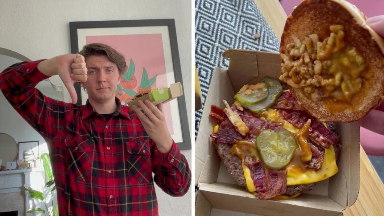 Tristan with the burger. Right: The Carolina BBQ Quarter Pounder.