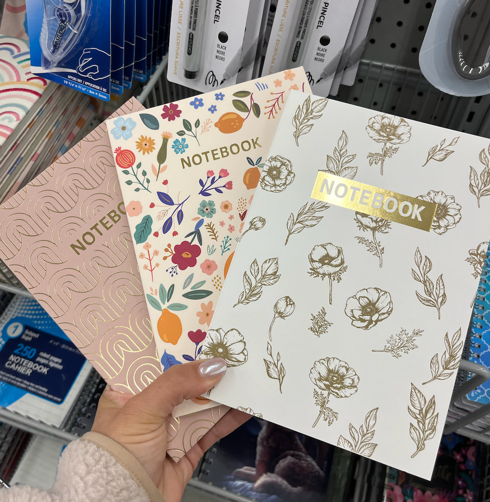 Trois cahiers de notes tenus dans une main.