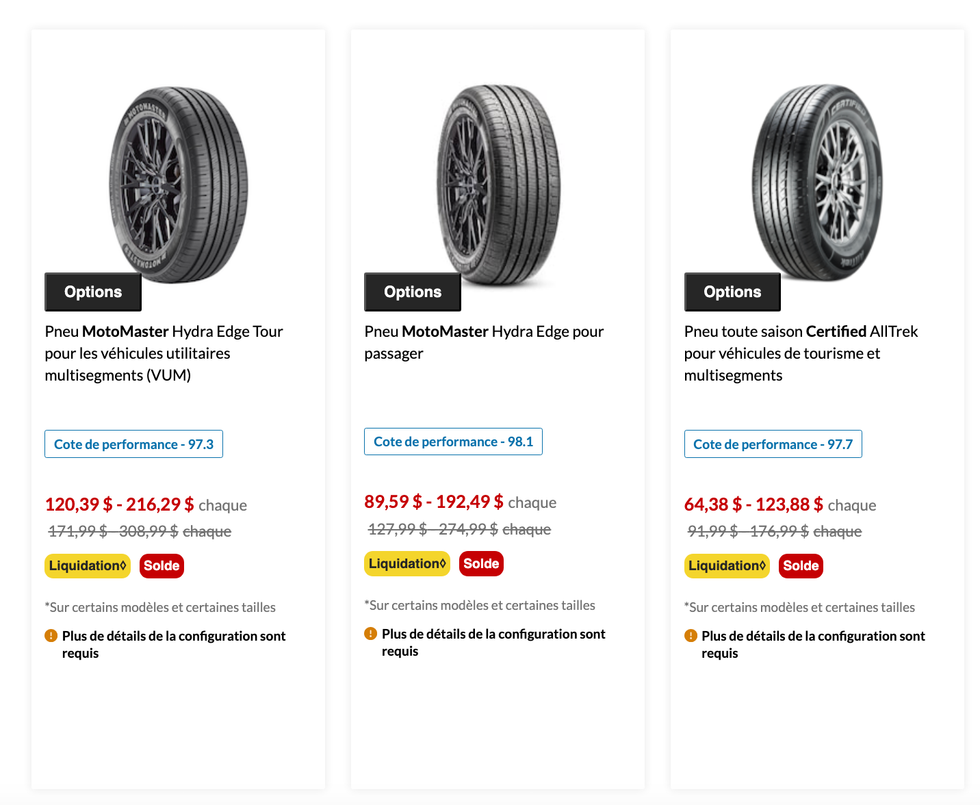 Trois marques de pneus parmi ceux \u00e0 rabais chez Canadian Tire.