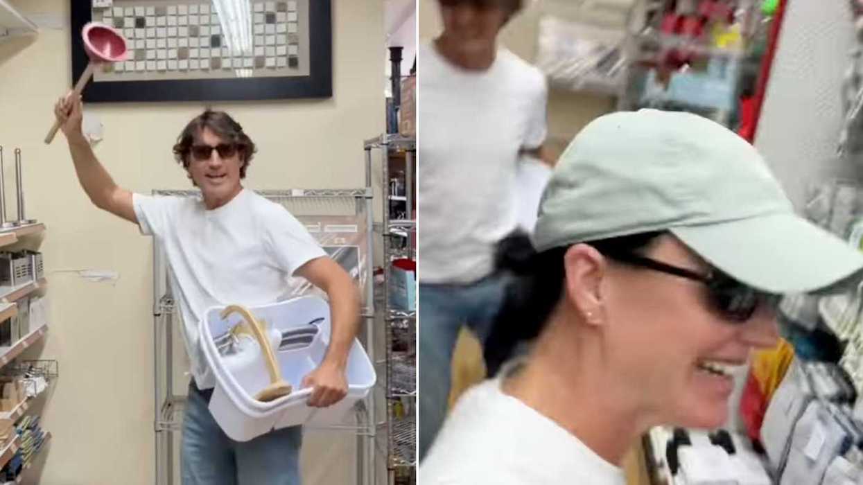 Trudeau and Perry dance in hardware store