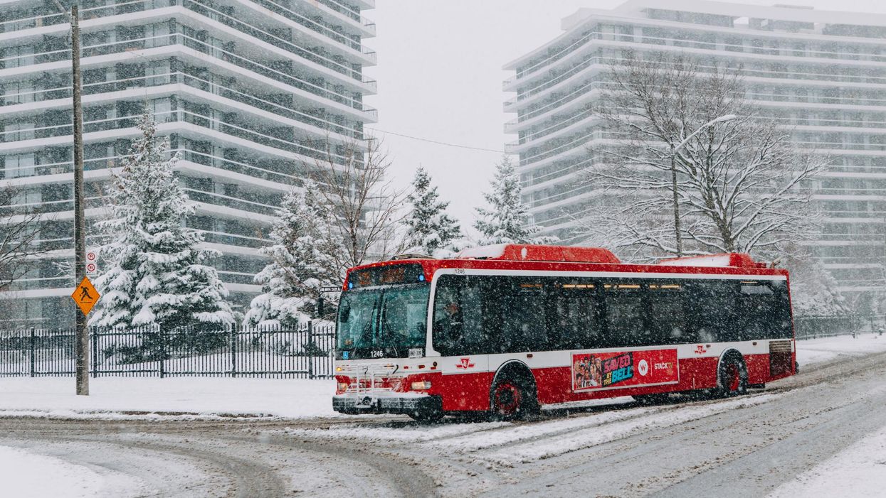 TTC bus driving in the snow.