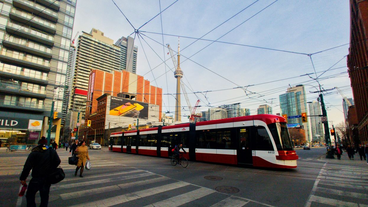ttc streetcar in a toronto intersection