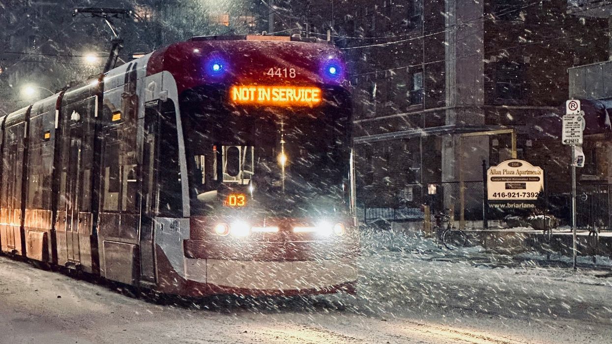 ttc streetcar out of service in toronto during a snowstorm