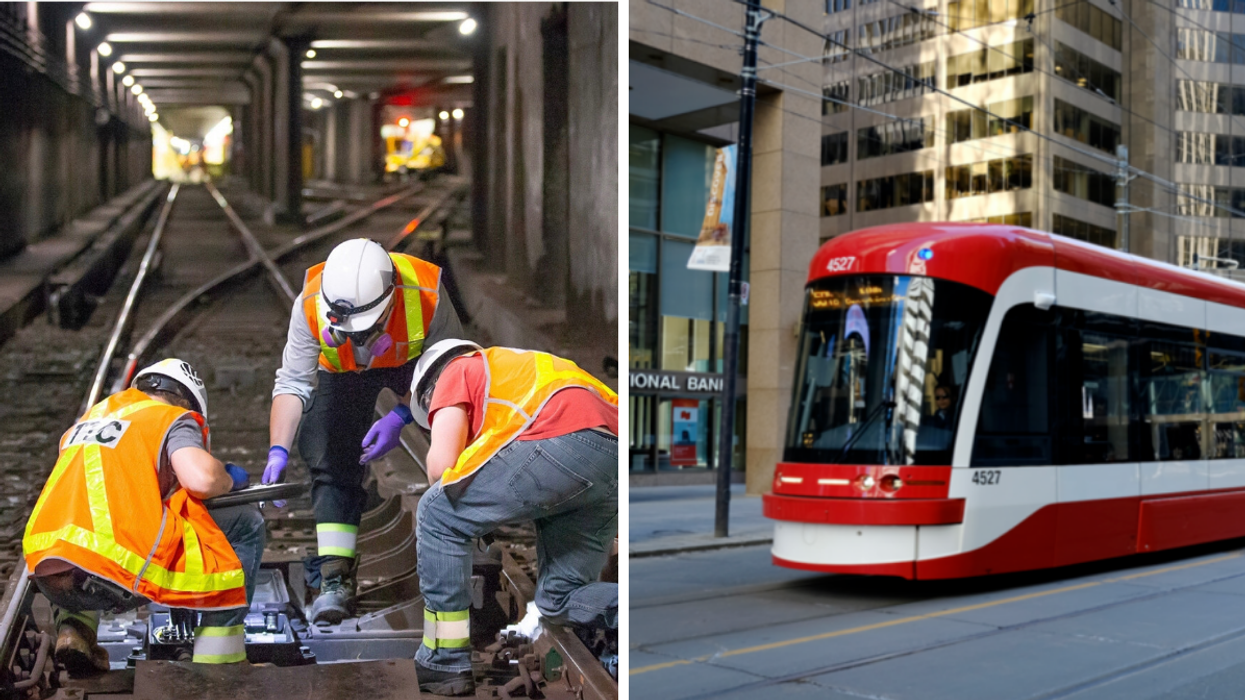 TTC workers. Right: TTC Streetcar in Toronto.