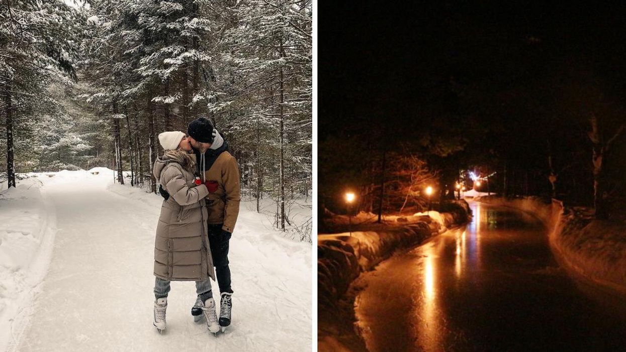 Tu peux patiner en nature à la lueur de 350 flambeaux sur ce sentier près de Gatineau