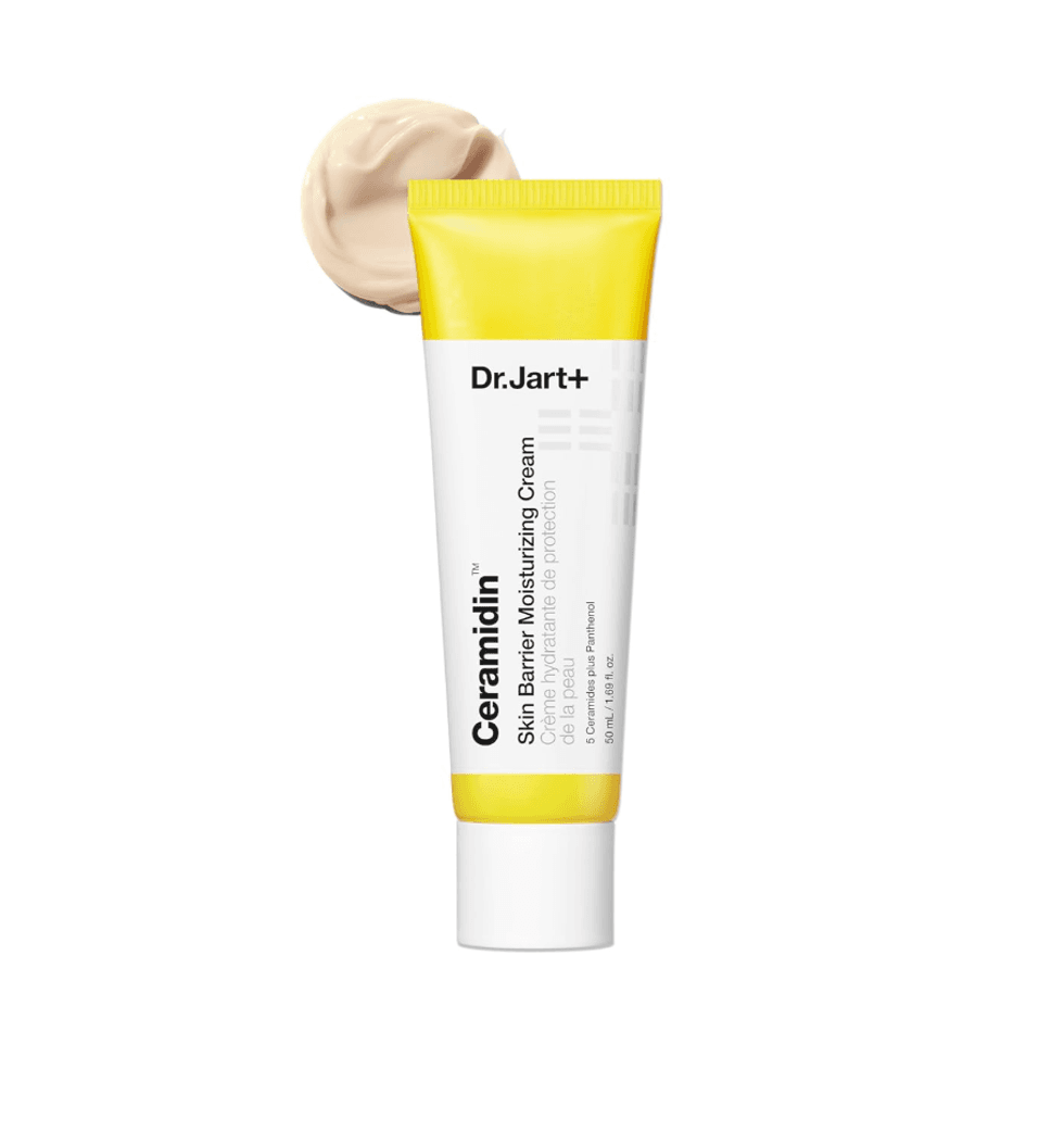 Tube de la cr\u00e8me hydratante Ceramidin de Dr. Jart+ pour la barri\u00e8re cutan\u00e9e.