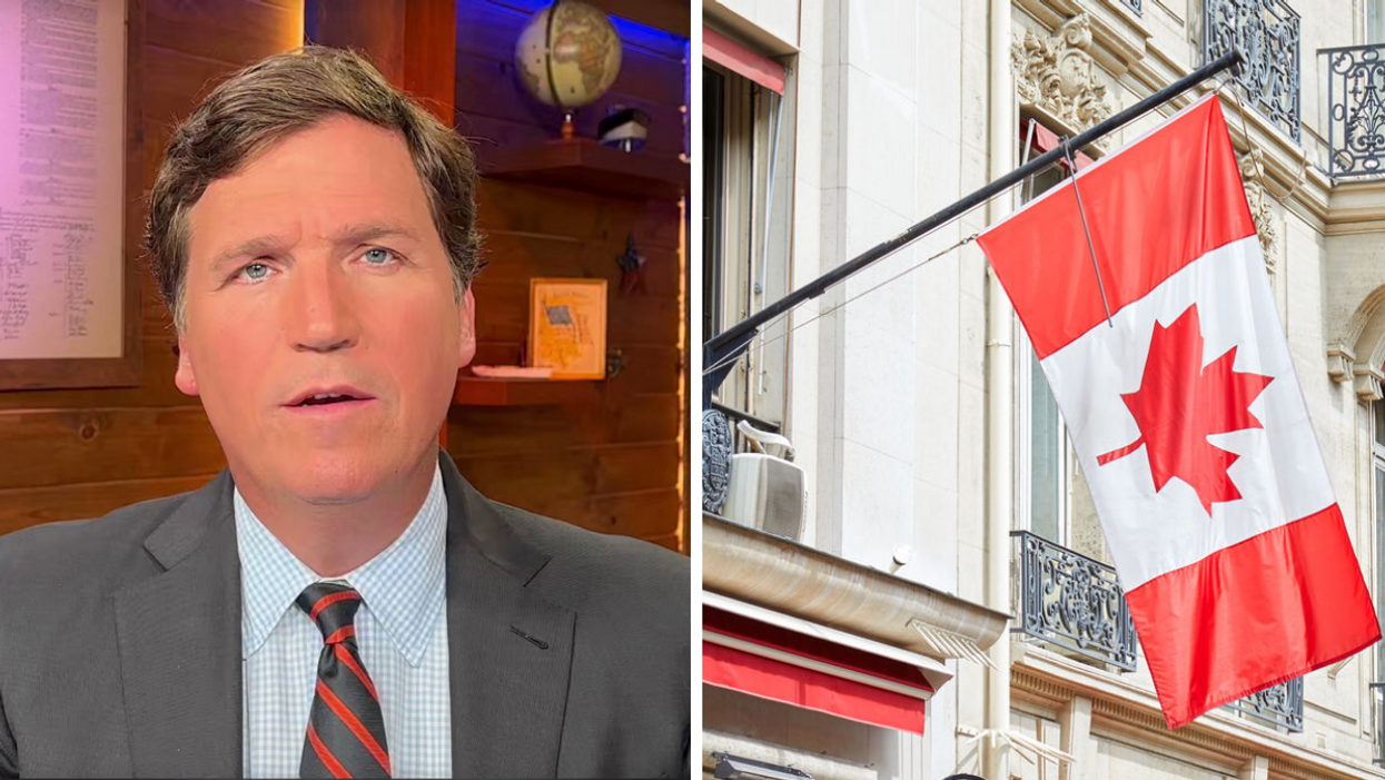 Tucker Carlson. Right: The Canadian flag.