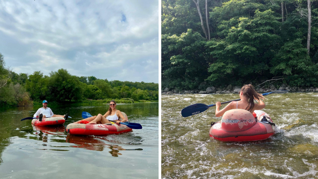 Turbo tubing down Big Creek lazy river with Grand River Rafting in Ontario.