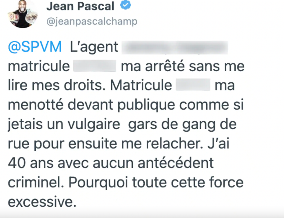 Tweet de Jean Pascal.