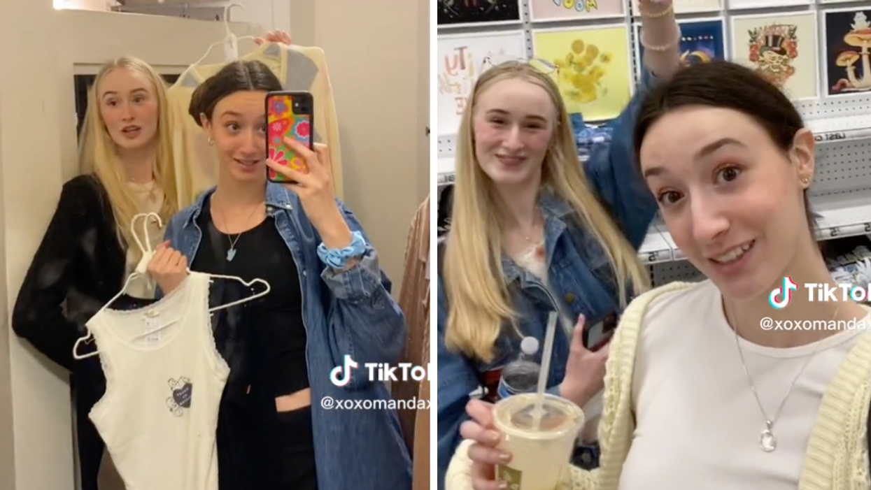 Two Canadians shopping in Florida. Right: Two Canadians at a store in Florida.