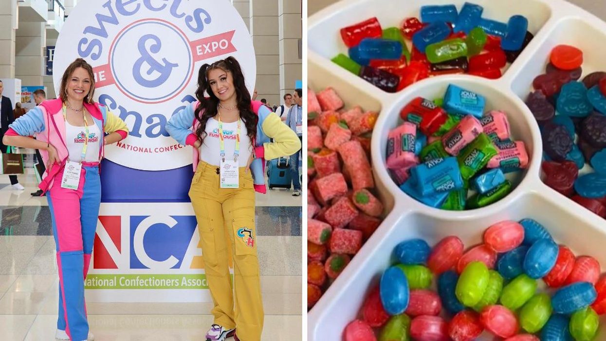 Two Candy Funhouse employees. Right: A Jolly Rancher Platter.