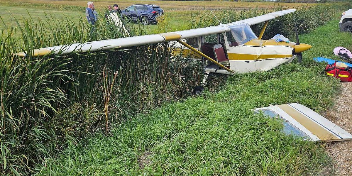 Two hurt as small plane hits the ditch on takeoff at weekend Manitoba air show Two hurt as small plane hits the ditch on takeoff at weekend Manitoba air show