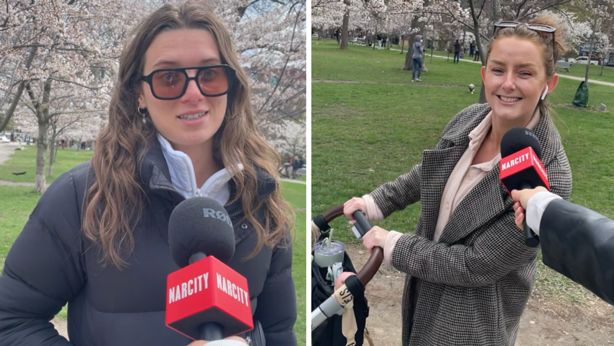 Two locals in Toronto chatting with a Narcity reporter.