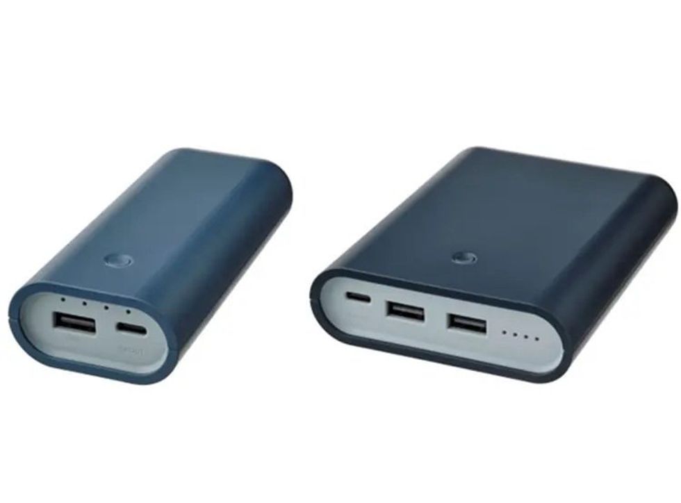 Two navy blue power banks.
