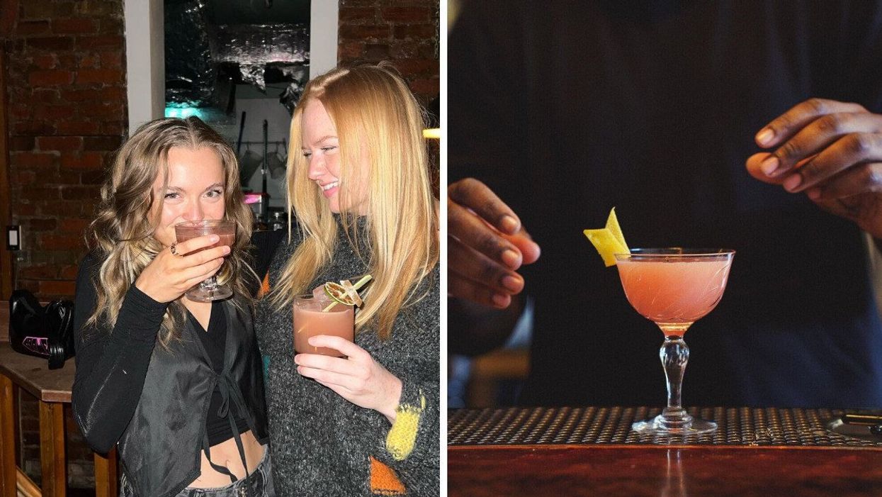 Two people at a bar in Toronto. Right: A drink at a popular Toronto bar.