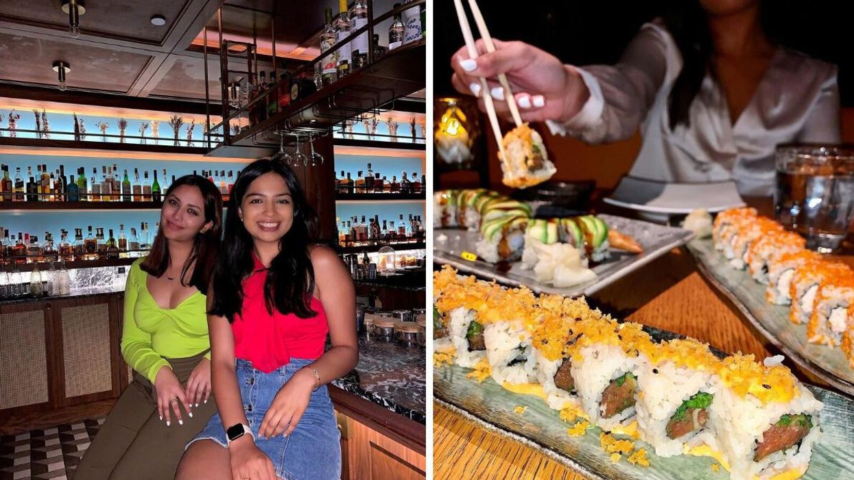 Two people at Marked in Toronto. Right: Sushi from Chotto Matte.