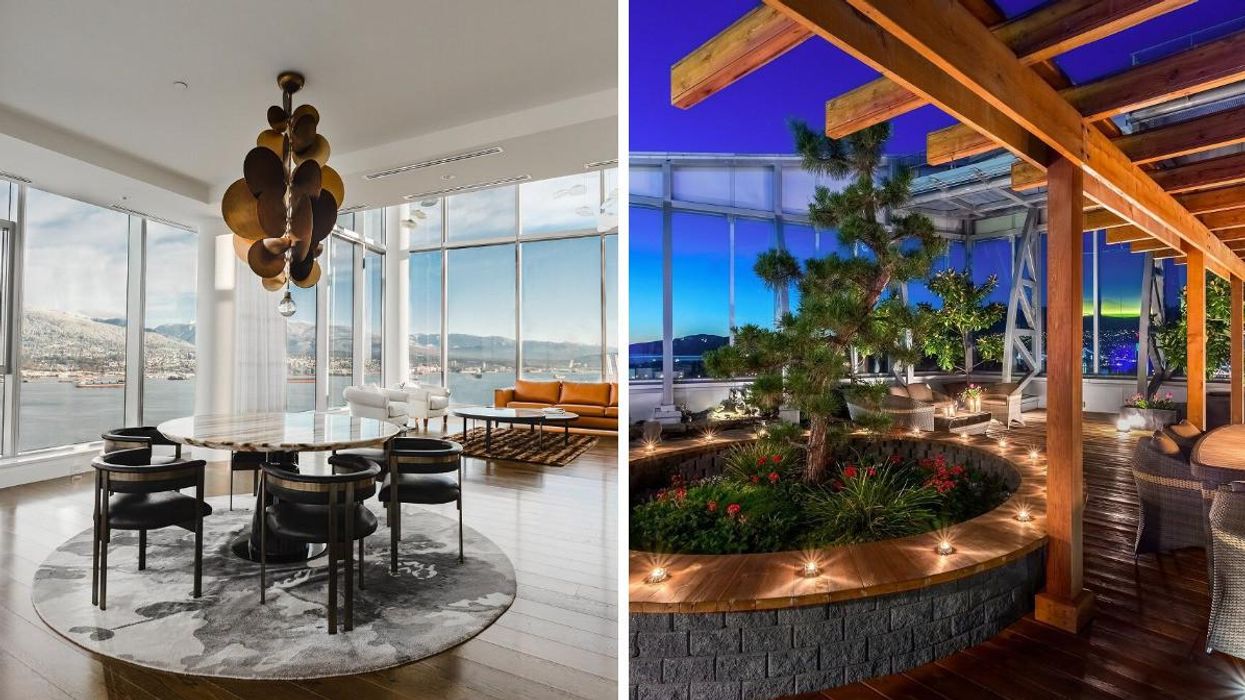 Two photos of the penthouse at the Three Harbour Green in Coal Harbour.