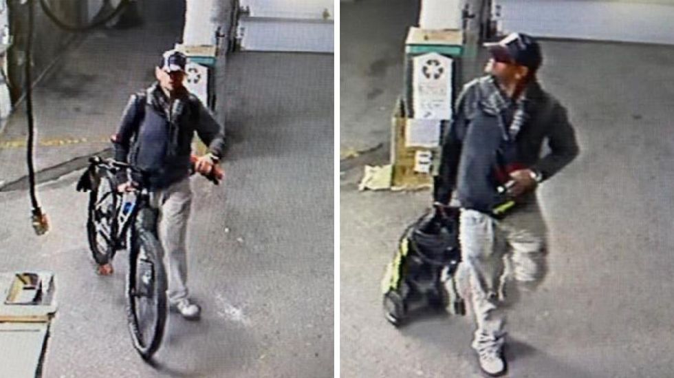 Two robbery suspects captured by a surveillance camera.