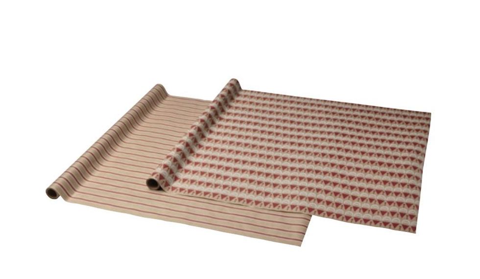 Two rolls of Christmas gift wrapping.