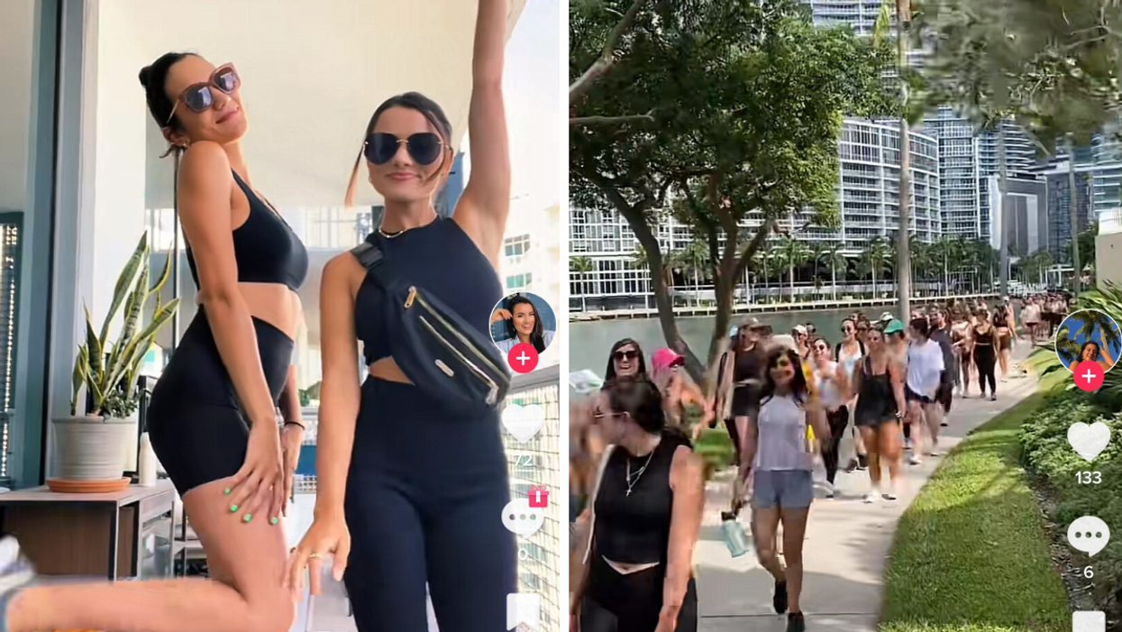 Two women going to the 'Hot Girl Walk.' Right: The amount of women who showed up to one of the 'Hot Girl Walks.'