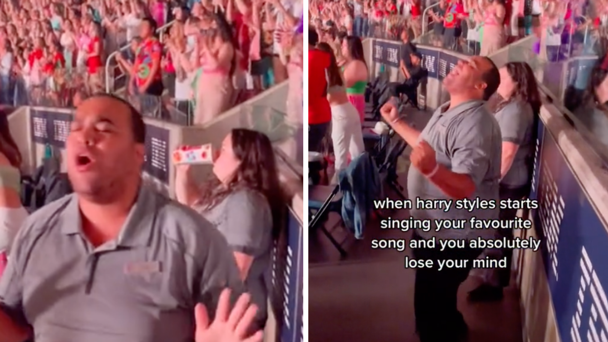 Tyler John singing at the Harry Styles concert in Toronto.