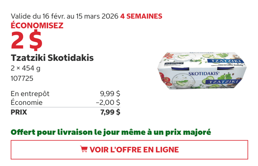Tzatziki Skotidakis 2 x 454 g sur le site de Costco