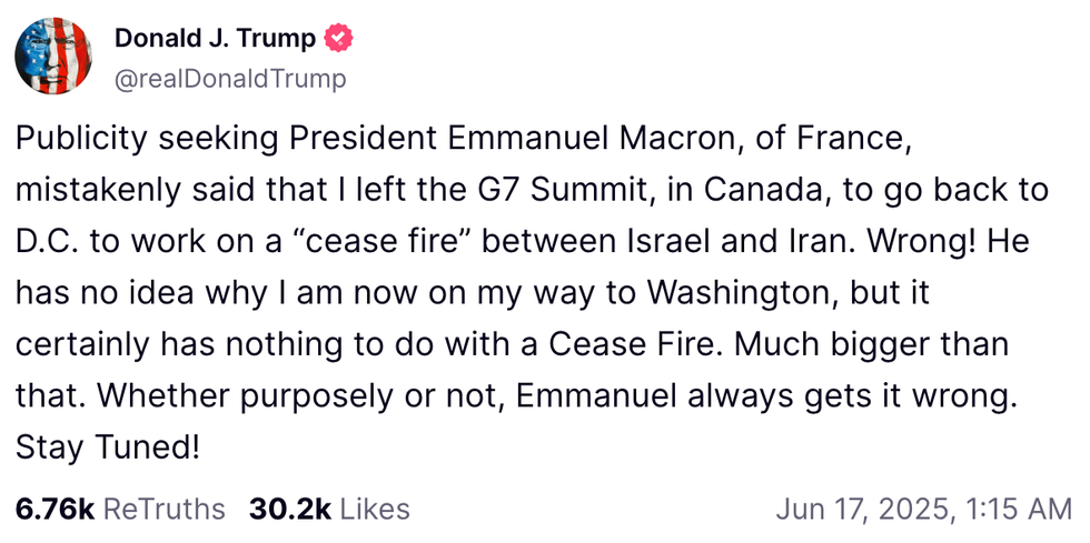 U.S. President Donald Trump criticizing French President Emmanuel Macron.