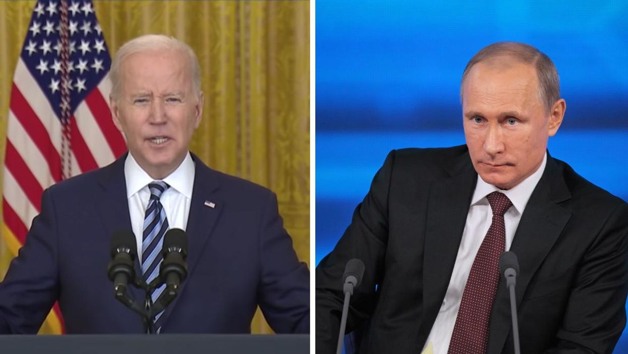 U.S. President Joe Biden. Right: Russian President Vladimir Putin.