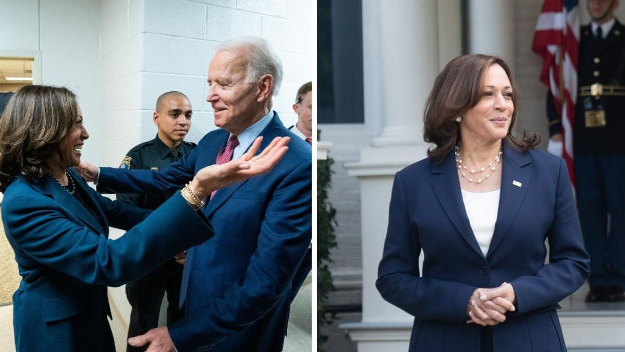 U.S. Vice President Kamala Harris and President Joe Biden. Right: VP Kamala Harris.
