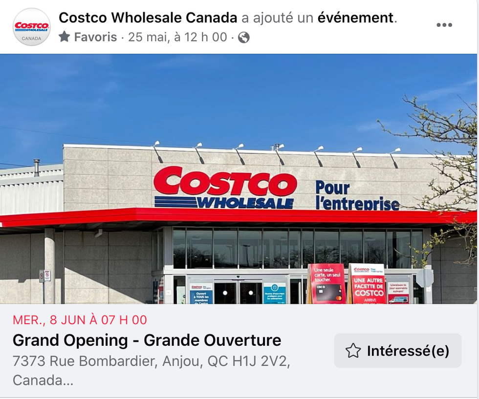 \u00c9v\u00e9nement Facebook d'ouverture du Costco.