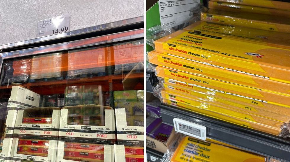 \u200b\u200bKirkland Signature cheddar cheese. Right: No Name cheddar cheese.