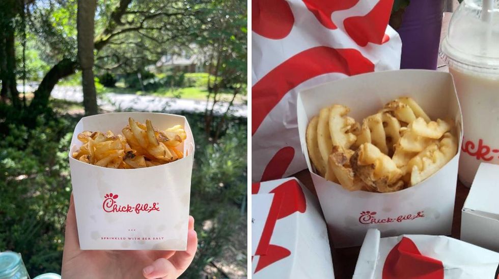 \u200b\u200bThe waffle fries from the U.S. Chick-fil-A. Right: \u200bThe waffle fries from the Canadian Chick-fil-A.