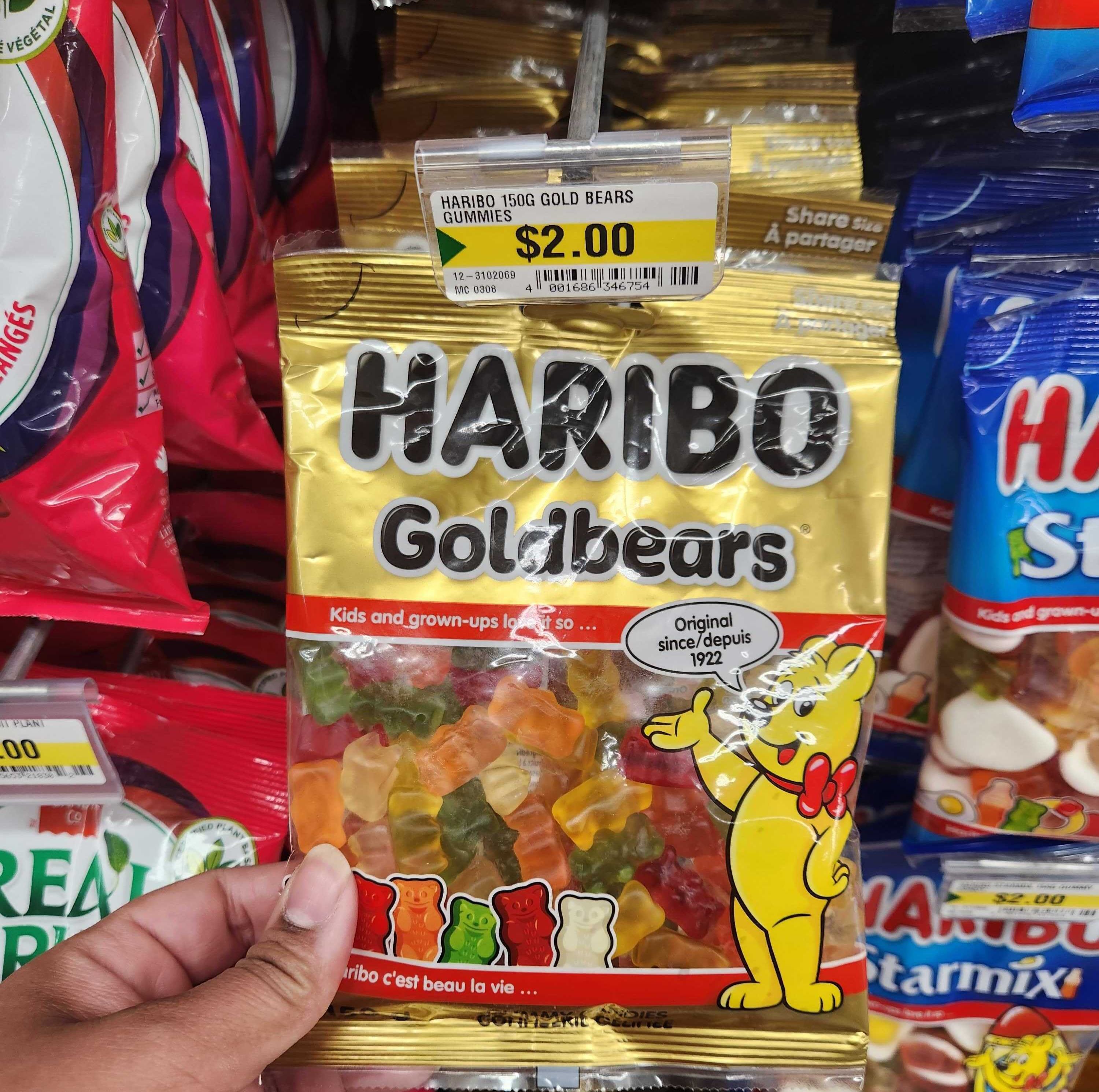 \u200bA bag of Haribo Gold Bears Gummies at Dollarama.