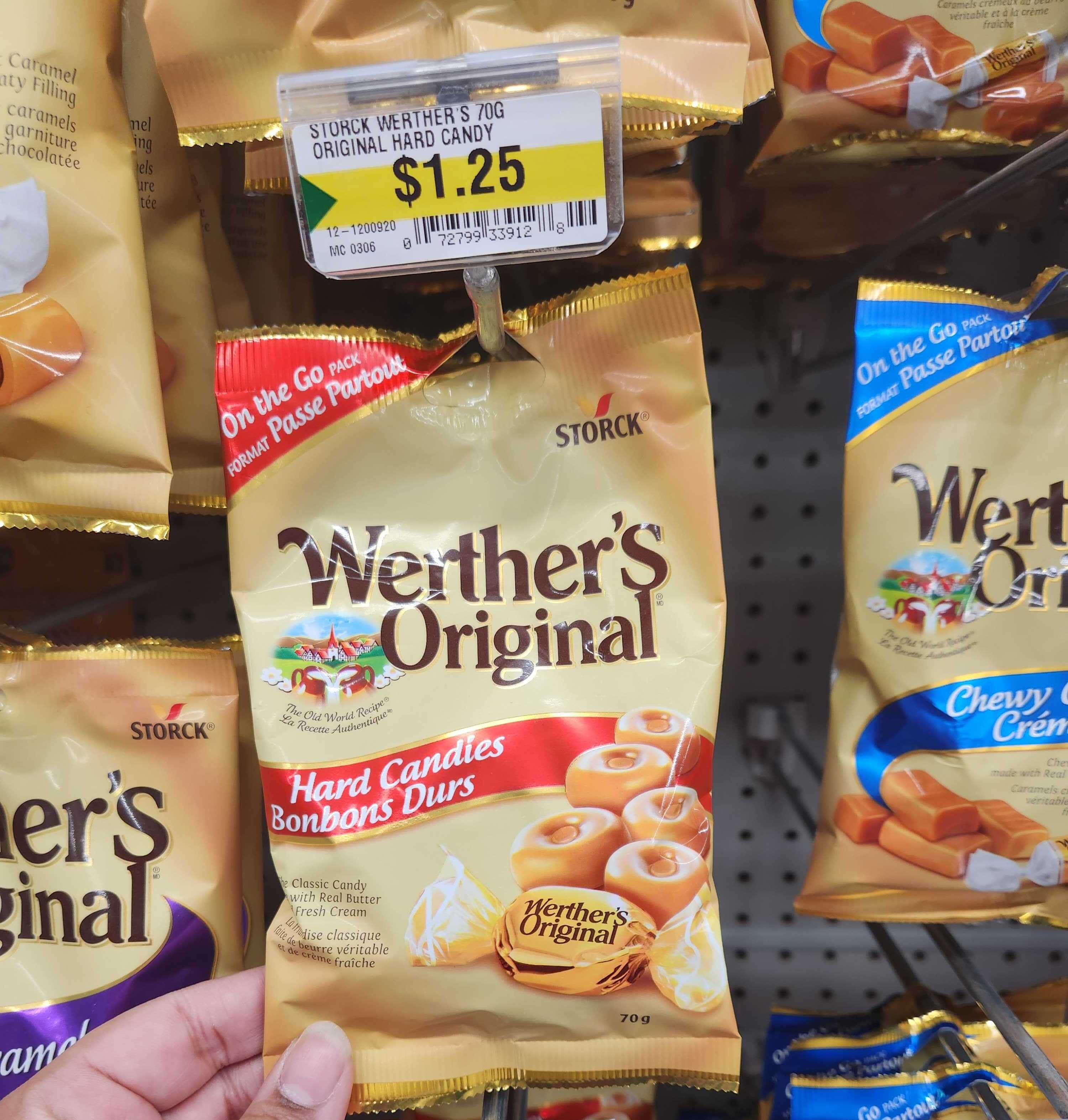 \u200bA bag of Werther's Original Hard Candies at Dollarama.