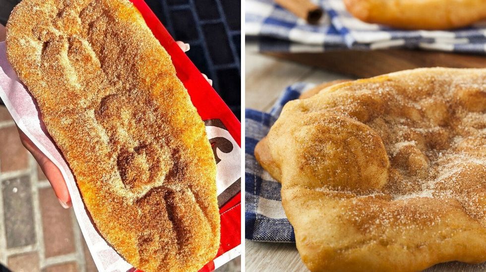 \u200bA Beavertail pastry. Right: An elephant ear pastry.