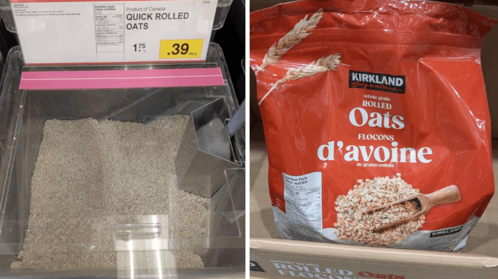 \u200bA container of oats. Right: A bag of oats. \u200bC