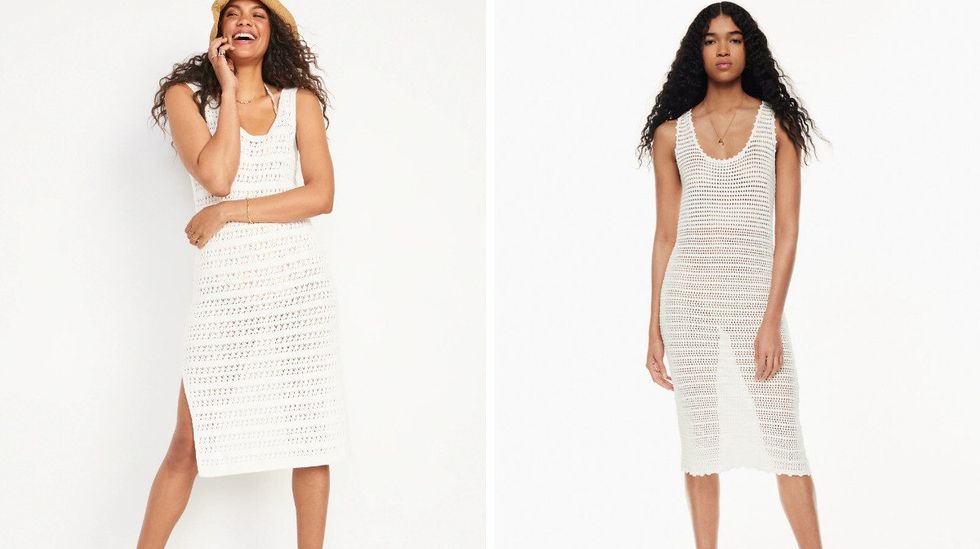 \u200bA crochet midi dress from Old Navy. Right: A crochet midi dress from Aritzia.