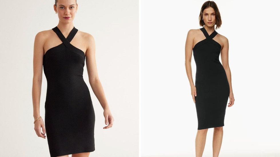 \u200bA halter bodycon dress from Reitmans. Right: A halter bodycon dress from Aritzia.