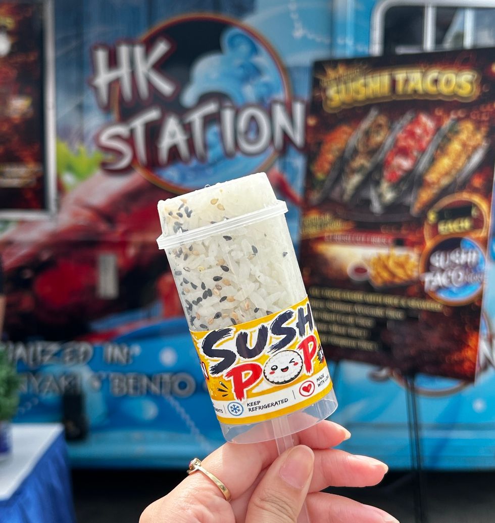 \u200bA salmon Sushi Push Pop from HK Station.