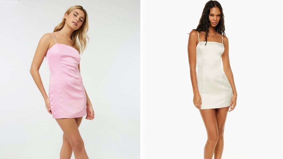 \u200bA satin mini dress from Ardene. Right: A satin mini dress from Aritzia.